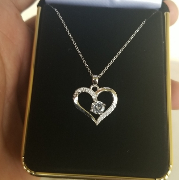 Sterling Silver 925 Rhodium Open Heart Pendant - Picture 4 of 4